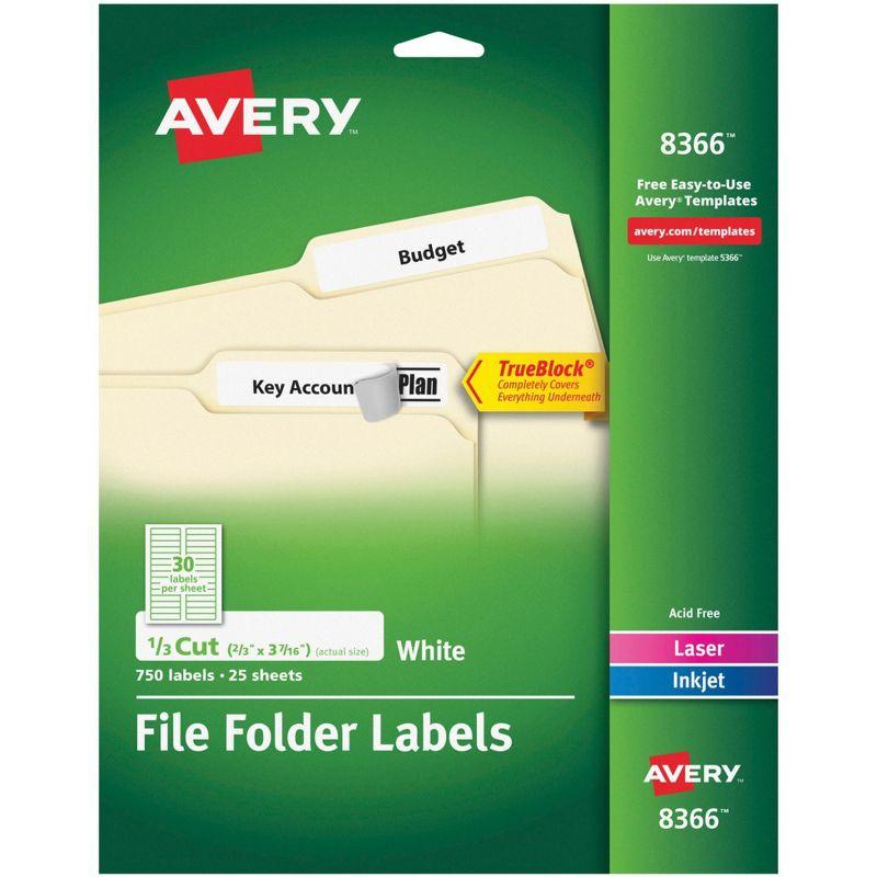 Avery Laser/Inkjet File Folder Labels 2/3" x 3 7/16" White 30/Sheet 779330