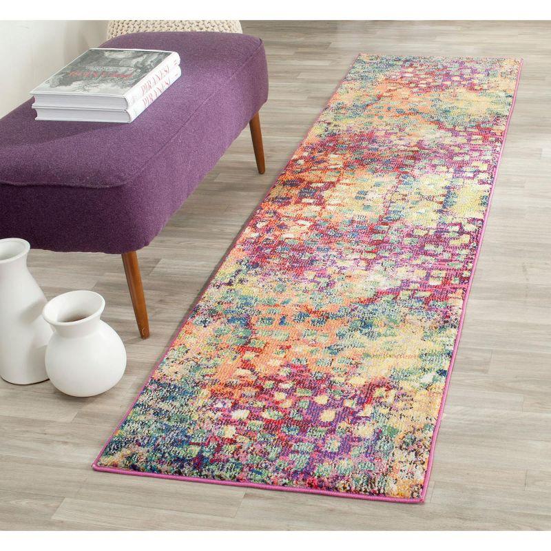 Pink Multi Geometric Synthetic Easy Care Runner Rug 2'2" x 6'