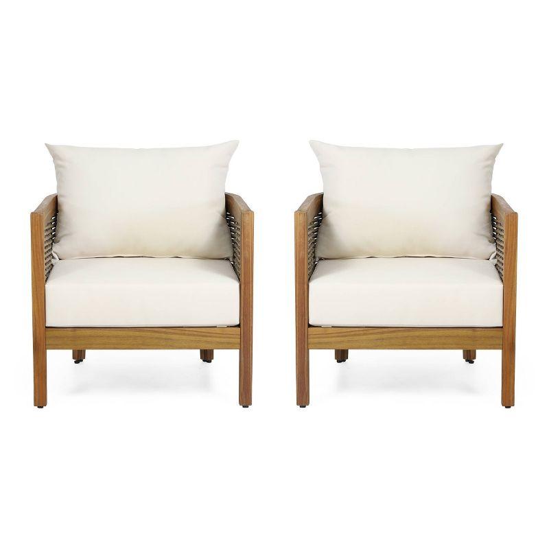 Burchett 2pk Outdoor Acacia Wood Club Chairs with Cushions: Weather-Resistant, UV-Resistant - Christopher Knight Home