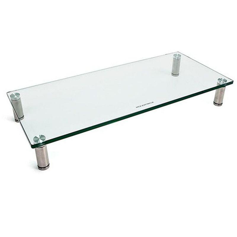 Clear Glass and Brushed Metal Desktop Stand with Adjustable Feet