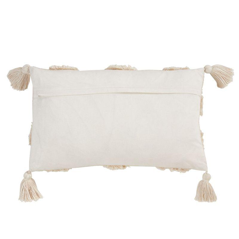 Ivory Tufted Diamond Lumbar Pillow with Tasseled Corners