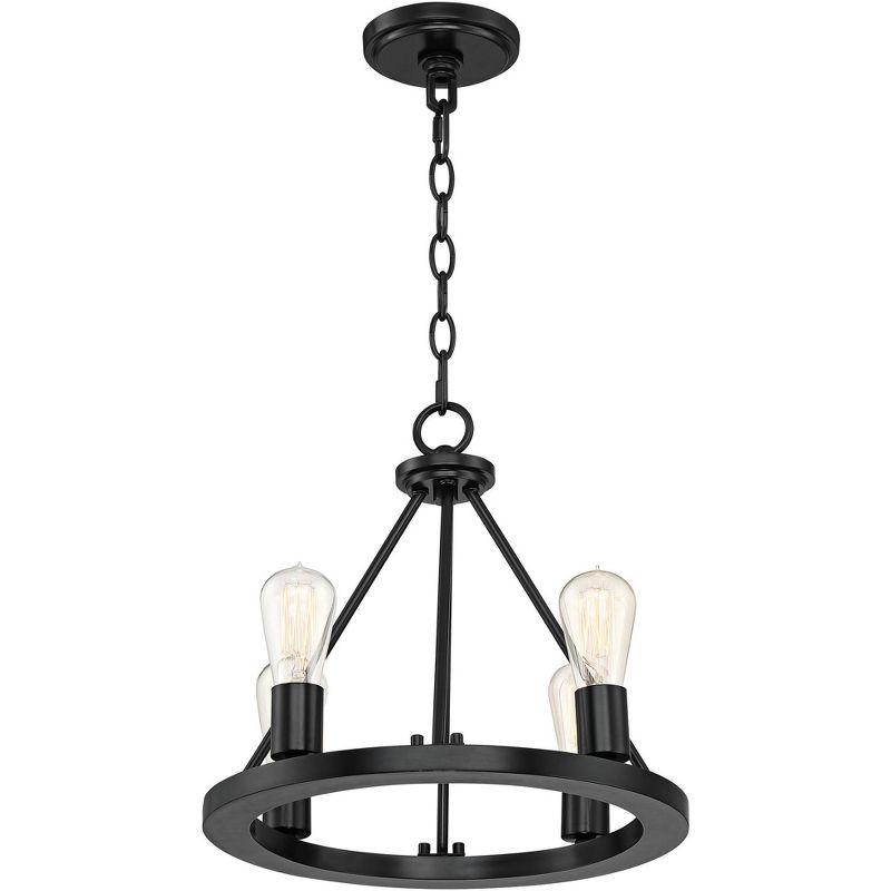 Franklin Iron Works Lacey Black Wagon Wheel Chandelier 16" Wide Rustic Farmhouse 4-Light LED Fixture for Dining Room House Kitchen Island Entryway