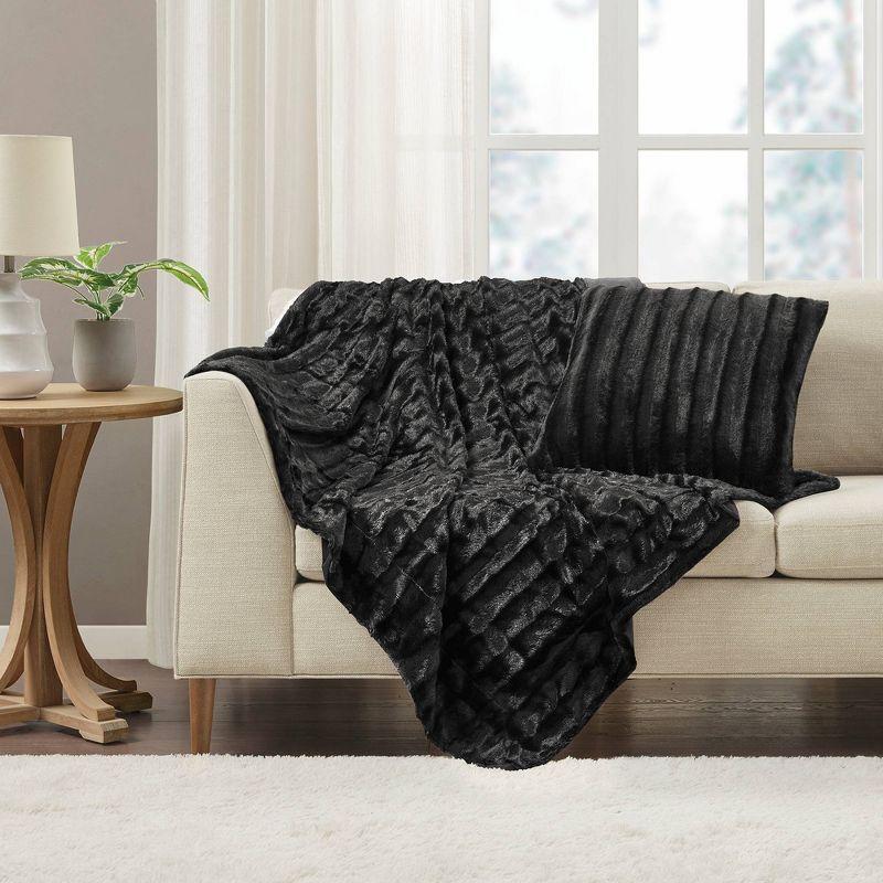 Madison Park Duke Black Long Fur Throw 50x60"