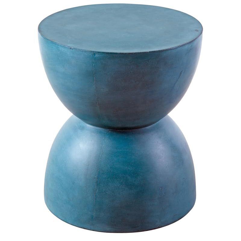 Washed Blue Round Concrete Stone Accent Table