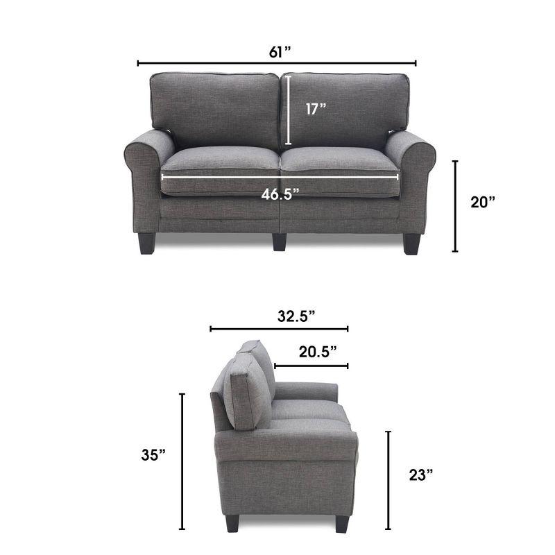 Serta Copenhagen 61" Rolled Arm Sofa, Easy Care Fabric, Soft Pillow Back, Pocket Coil Seat Cushions