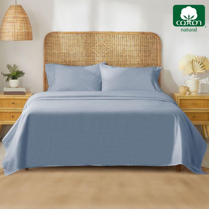 Queen Sheets Set, 100% Organic Cotton Percale, Blue Hydrangea Bed Sheets by California Design Den