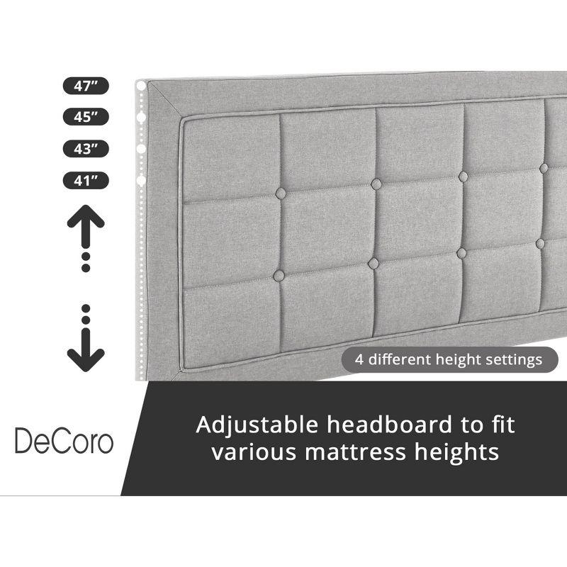 DeCoro Mornington Upholstered 2.0 Platform Full Size Bed Frame with Headboard for Indoor Use, Bedrooms, and Sleep Essentials, Queen, Grey