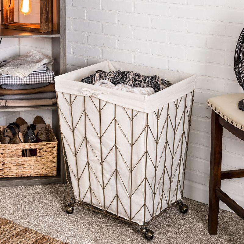 Honey-Can-Do Laundry Baskets Light Gold: Metal, Removable Liner, Wheels, Multipurpose, 25" Height, 8550 Volume Capacity