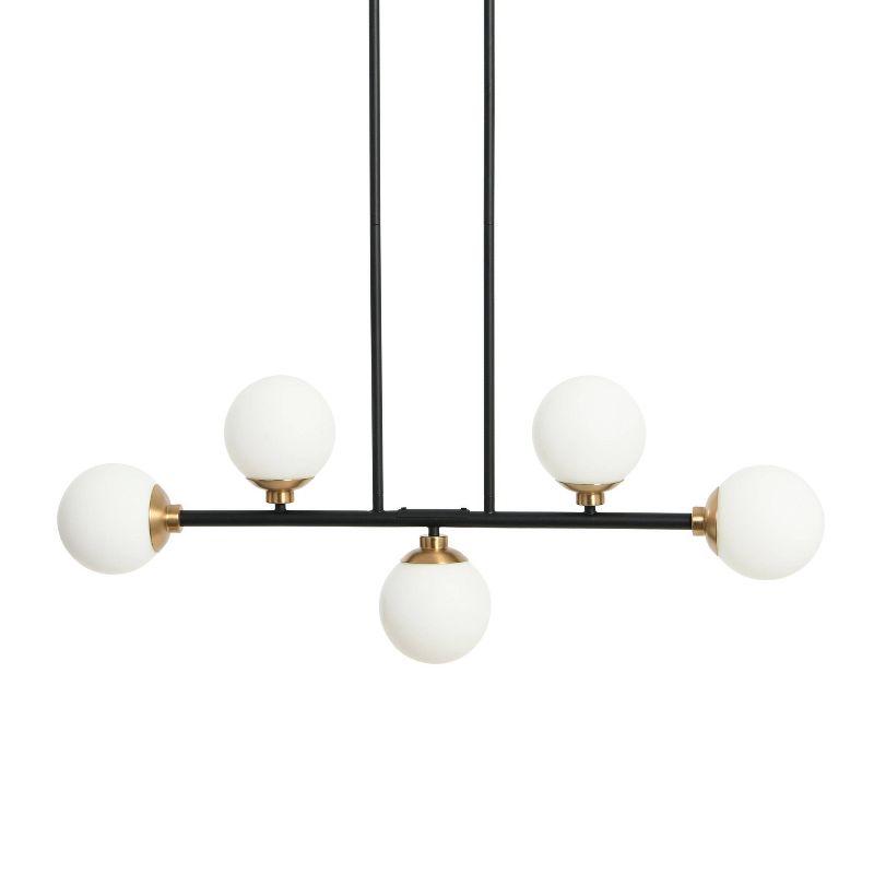 Robert Stevenson Lighting Lorne Metal and Frosted Glass 5-Light Chandelier Matte Black: Mid-Century, ETL Listed, Opal Glass