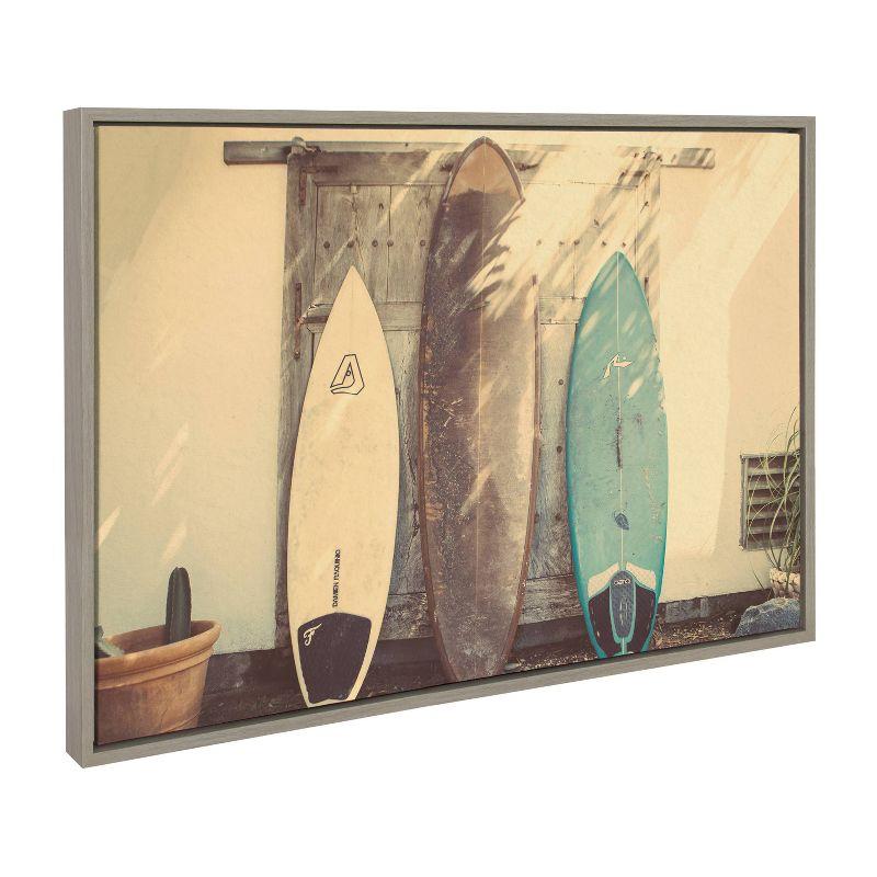 Kate & Laurel All Things Decor (Set of 3) Sylvie House on Beach Surfboards and Surfers Framed Canvas WallArts by Saint and Sailor Studios