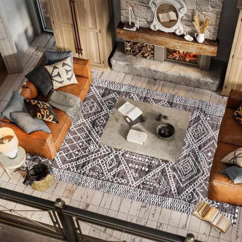 Ivory and Brown Moroccan-Inspired Easy-Care Area Rug