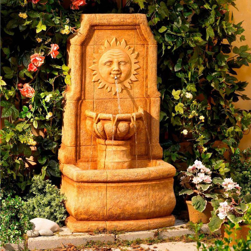 John Timberland Outdoor Wall Water Fountain with Light LED 37" High 2 Tiered Sun Face for Yard Garden Patio Deck Home