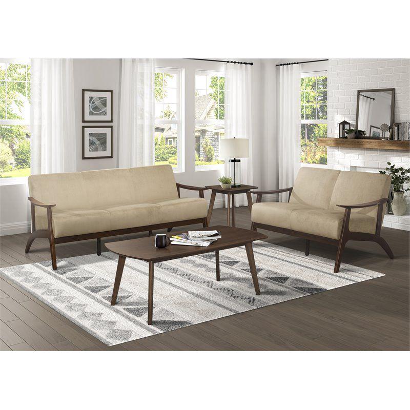 Carlson Velvet Upholstered Loveseat in Light Brown and Dark Walnut - Lexicon