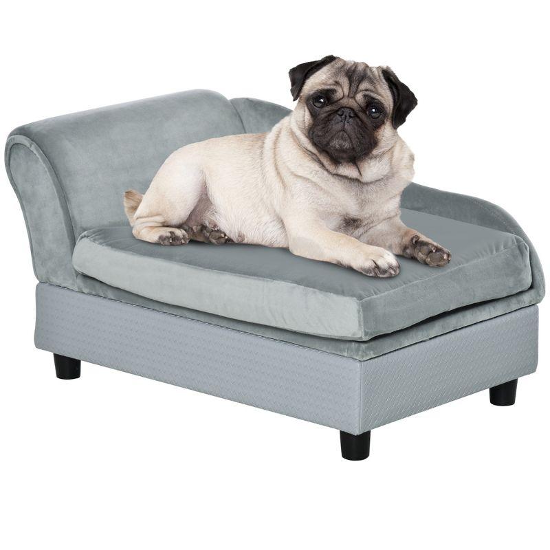 Gray Velvet Small Dog Sofa Bed with Storage