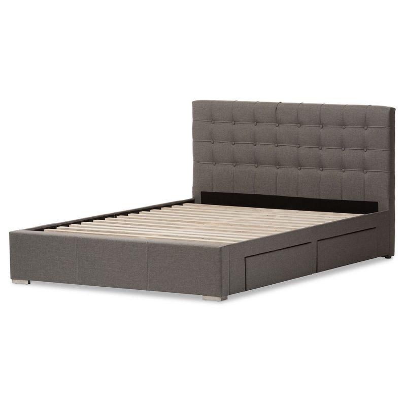 Baxton Studio King Rene Modern And Contemporary Fabric 4-Drawer Storage Platform Bed Gray: Low Profile, MDF Frame, No Box Spring Needed