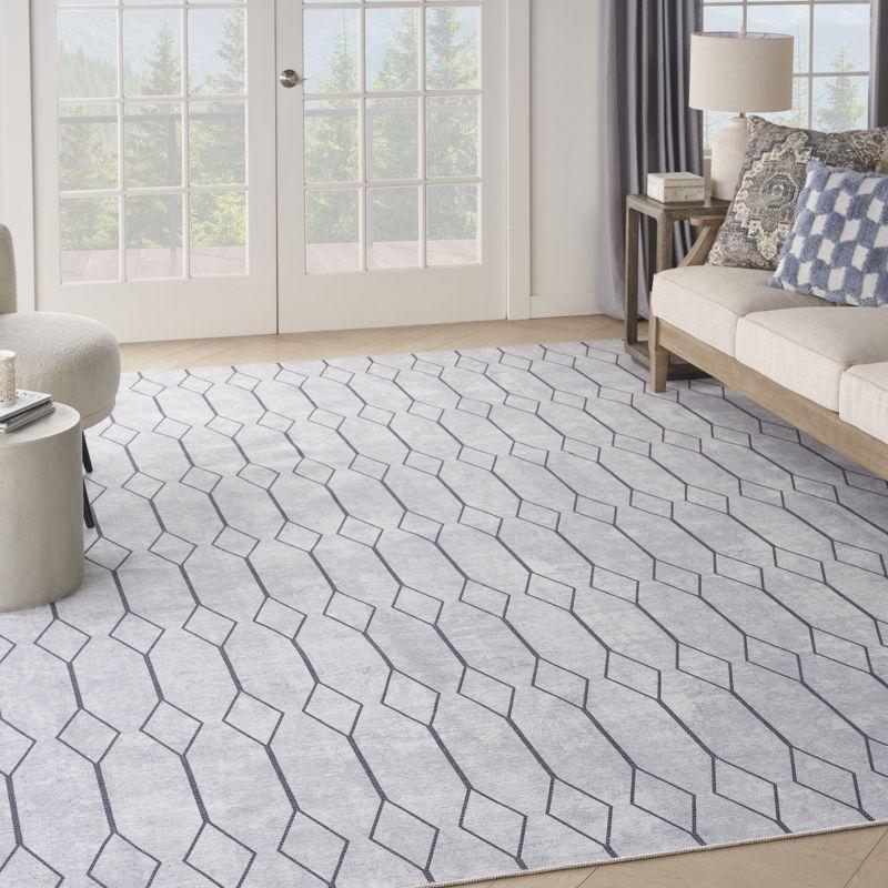 SR107 Geometric Machine Washable Area Rug in Ivory/Grey