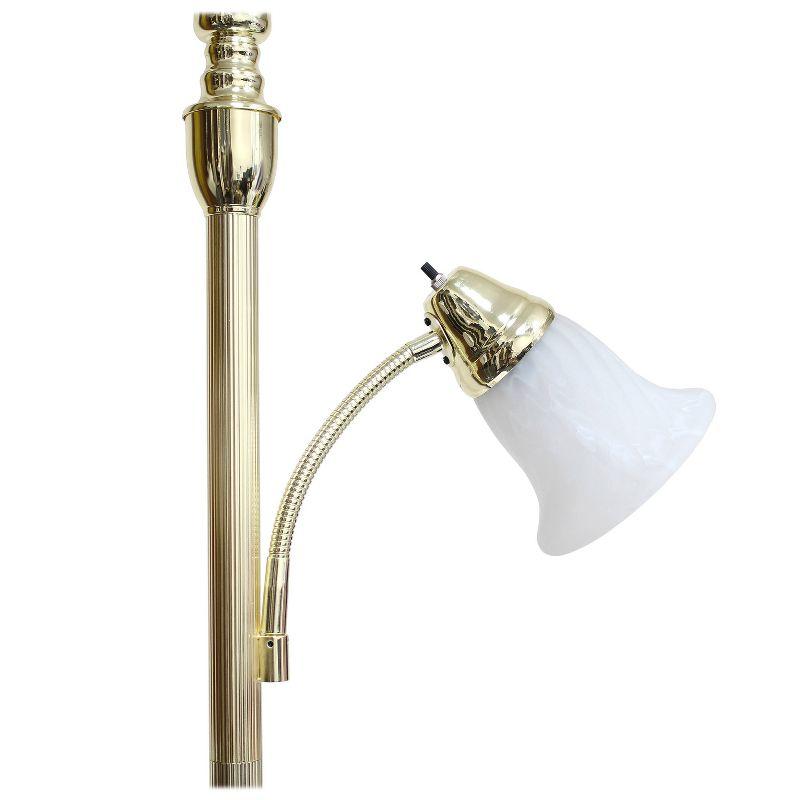 Gold Adjustable Torchiere Floor Lamp with Marble Glass Shades