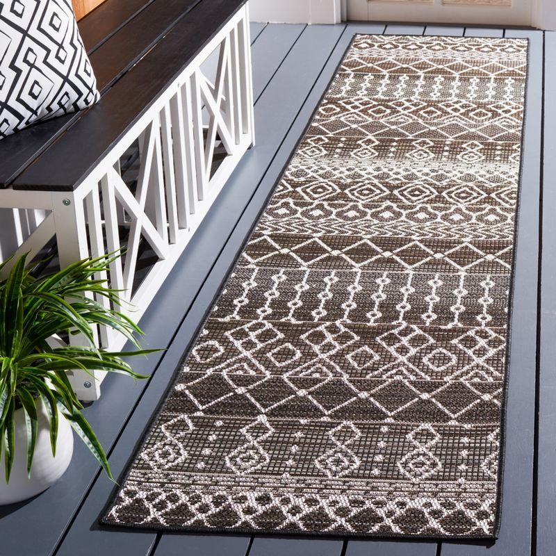 Havana Brown and Ivory Geometric Indoor/Outdoor Runner Rug