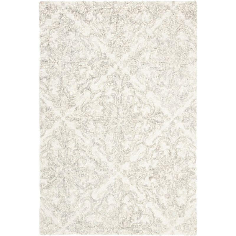 Ivory and Grey Floral Handmade Wool Area Rug 3' x 5'