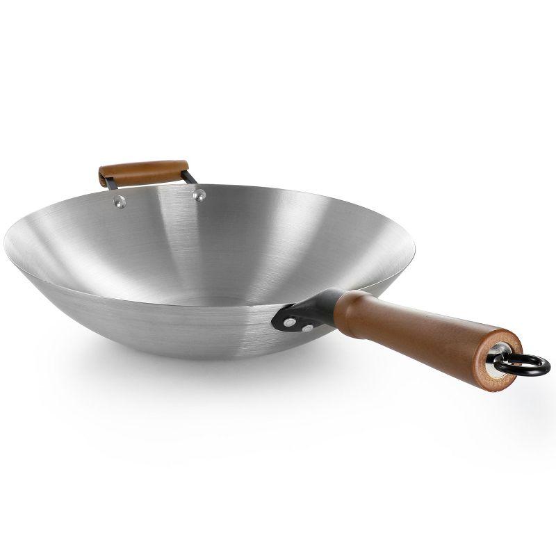 Oster Sangerfield 14in Stainless Steel Flat Bottom Wok with Wooden Handles