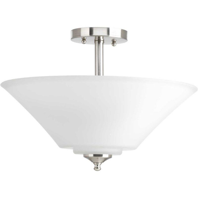 Progress Lighting Joy Collection 3-Light Semi-Flush Fixture, Brushed Nickel, White Etched Glass Shade