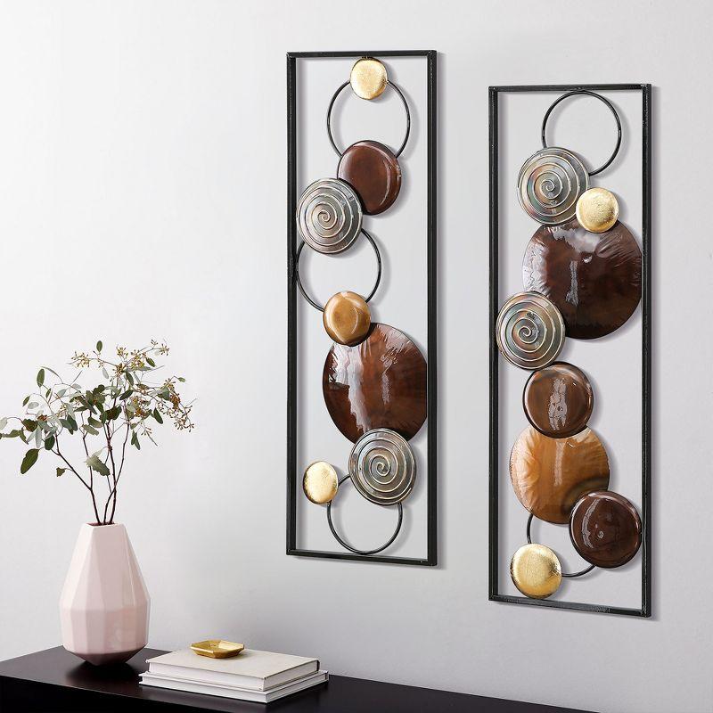 LuxenHome 2-Piece Metal Abstract Art Rectangular Wall Decor Set Brown