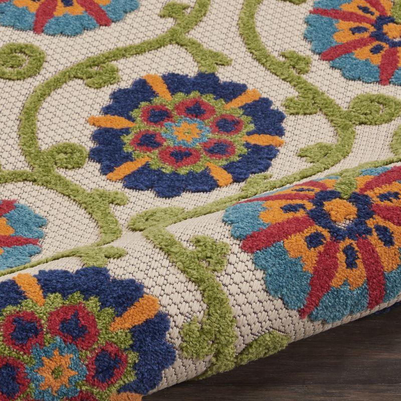 Aloha Floral Bliss Indoor/Outdoor Blue Multicolor Flat Woven Rug