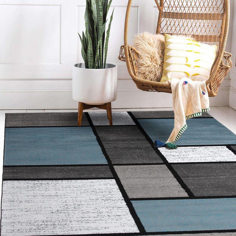 Modern Geometric Blue and Gray Easy-Care Synthetic Area Rug, 5' x 7'