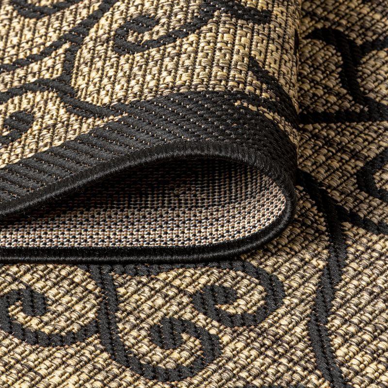 2'x8' Madrid Vintage Filigree Textured Weave Indoor/Outdoor Runner Rug, Black - JONATHAN Y