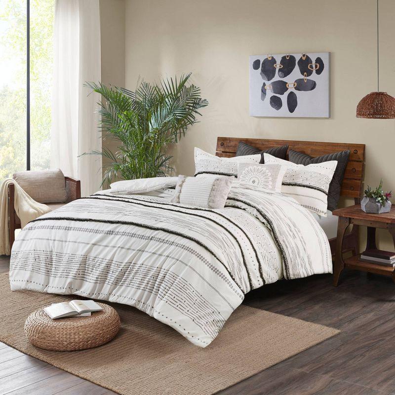 INK+IVY Nea Boho, Mid-Century 3 Piece Stripe Cotton Comforter Set With Tassels
