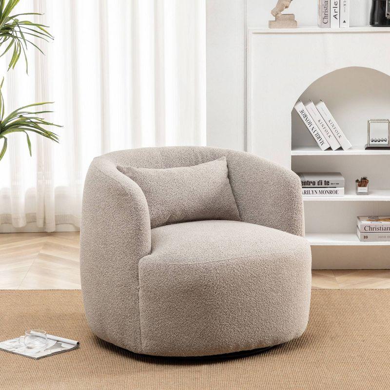 Taupe Boucle Upholstered Swivel Barrel Accent Chair