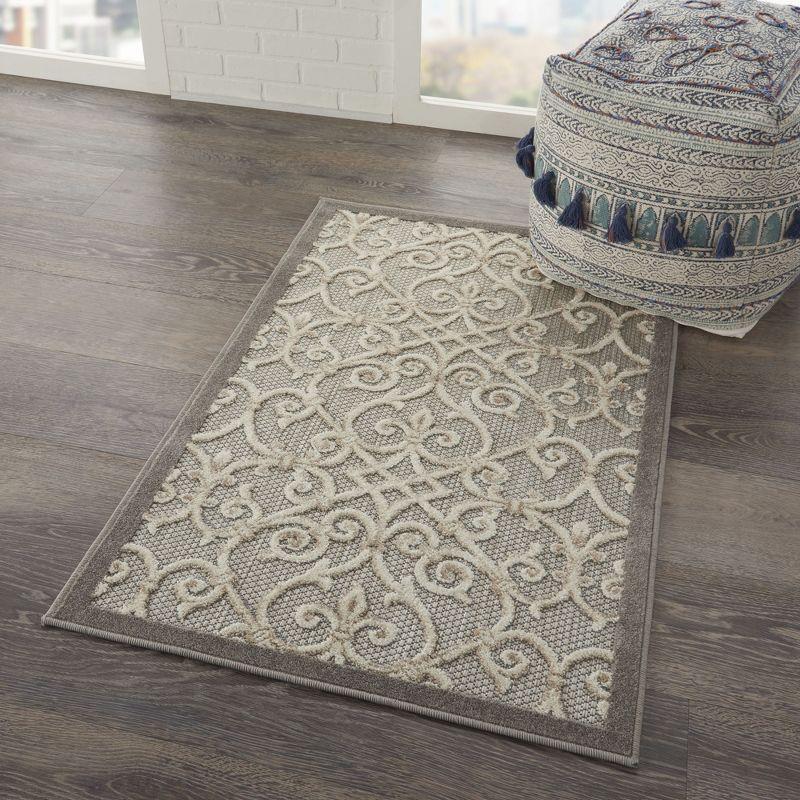 Nourison Aloha Contemporary Scroll Flatweave High-Low Indoor Outdoor Area Rug Natural 2'8" x 4'