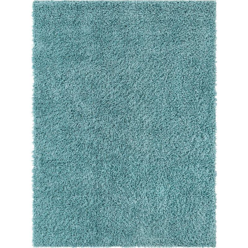 Aqua Blue Rectangular Shag Indoor Area Rug