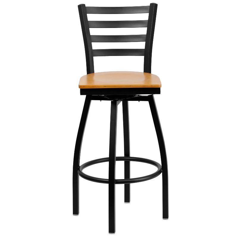 Black Metal Swivel Barstool with Natural Wood Seat