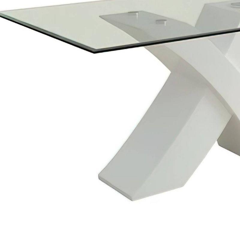 60" Pervis Dining Table White/Clear Glass - Acme Furniture: Modern 4-Seater, Criss Cross Wood Base, Non-Extension