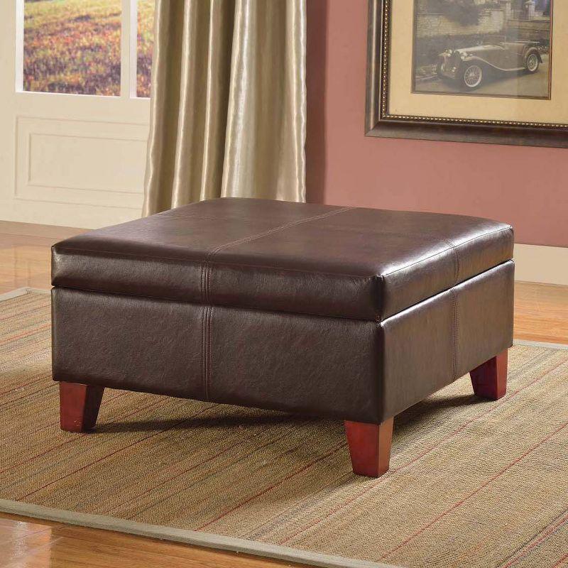 Elegant Brown Faux Leather Tufted Large Storage Ottoman