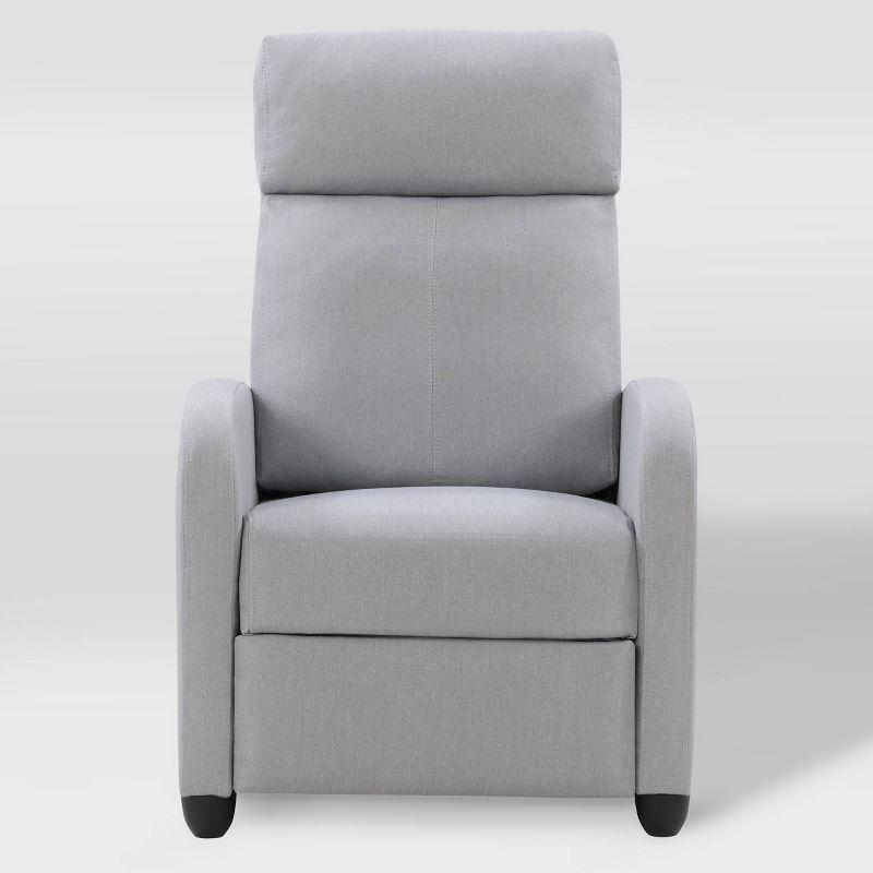 Light Grey Upholstered Wood Recliner with Extending Footrest