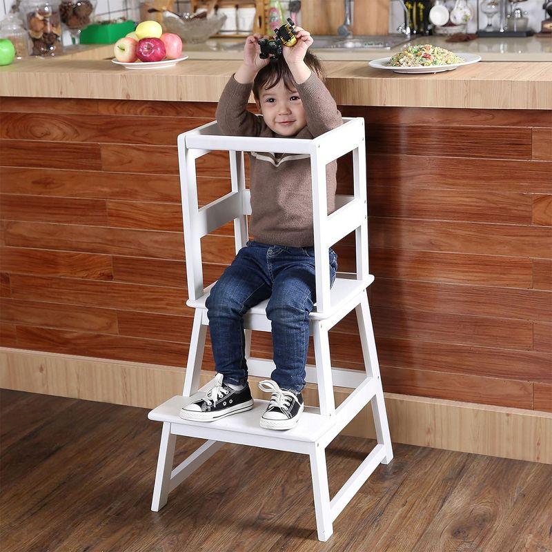 SDADI Kids Kitchen Step Stool Holds up to 150 Pounds with Safety Rail, Wide Platform Design, 4 Anti Slip Strips for 18 to 36 Months Old, White