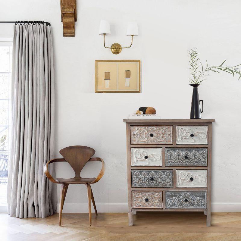 Rustic Black Farmhouse 8-Drawer Carved Accent Chest