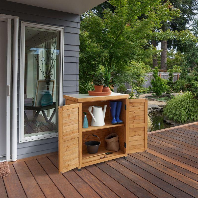 Natural Wooden Outdoor Storage Cabinet with Metal Tabletop