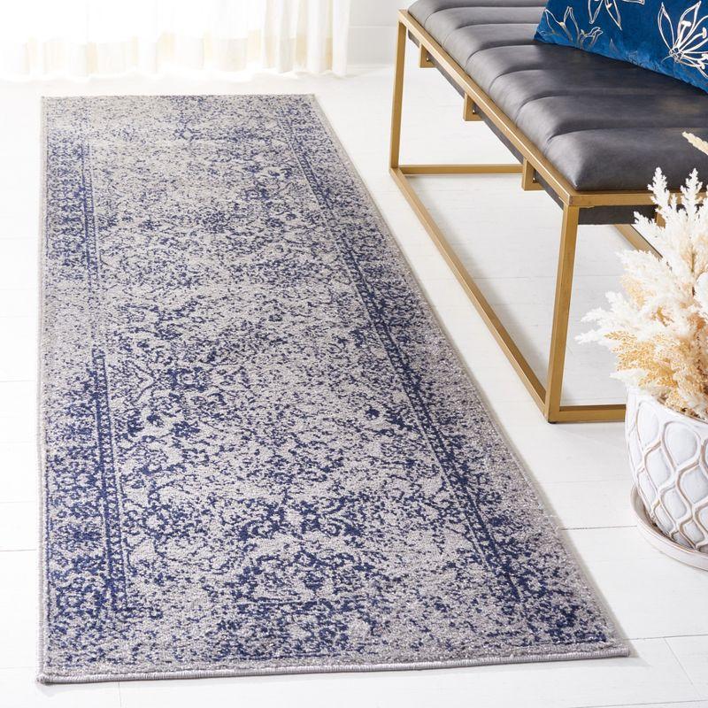 Grey and Navy Oriental Easy Care Runner Rug