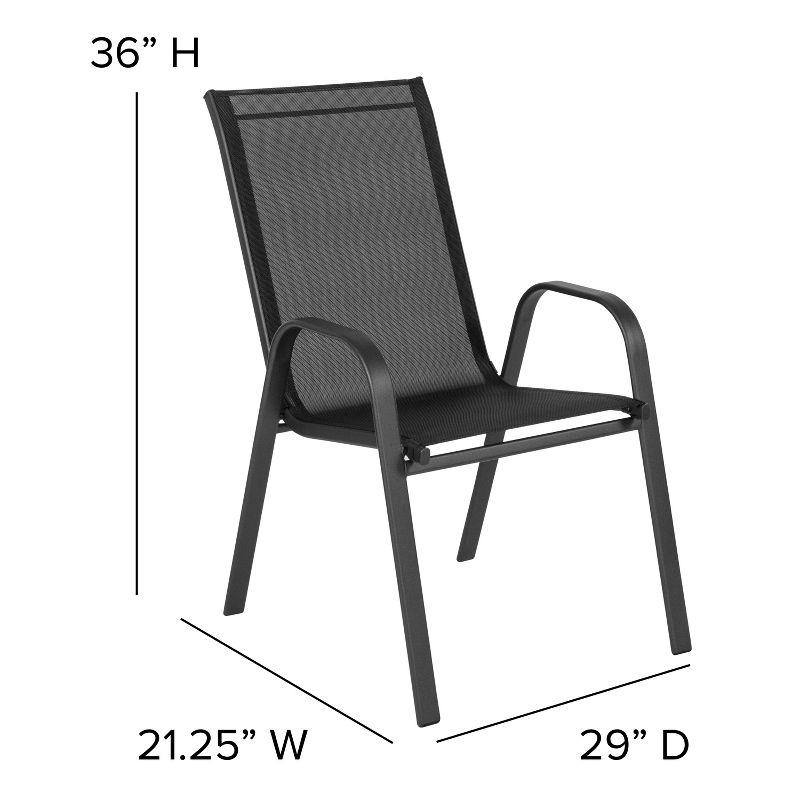 Set of 4 Sleek Black Outdoor Stack Chairs with Flex Comfort