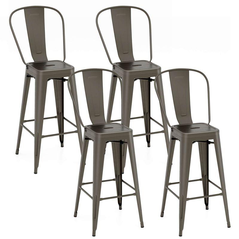 Set of 4 Gunmetal High Back Industrial Bar Stools