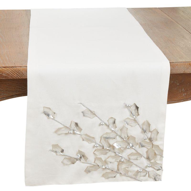 Elegant Winter Poinsettia Branch Cotton Polyester Table Runner