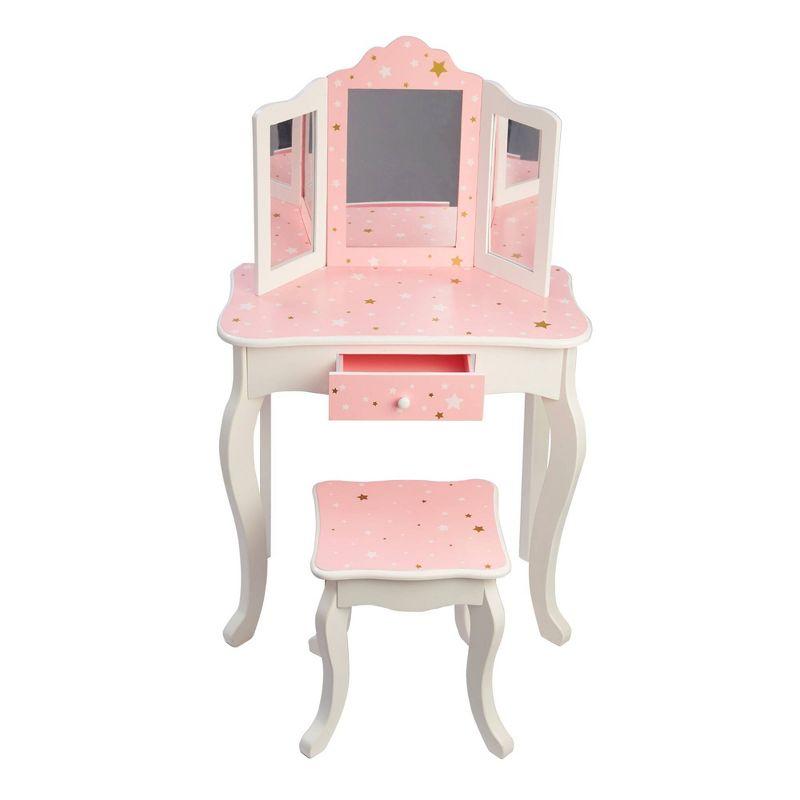 Gisele Blush Pink Star Print Kids Vanity Set with Bench