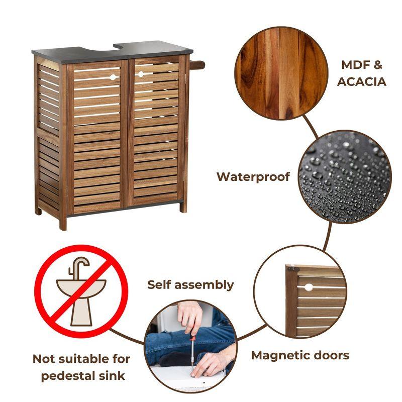 Evideco Brown and Gray Under Sink Cabinet with U-Shaped Cut-Out, Double Vented Doors, Towel Holder - Elements Collection