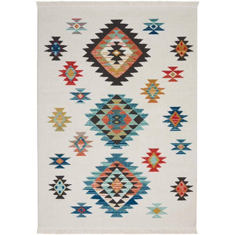 Tribal Diamond Medallion 5'3" x 7'6" White Synthetic Area Rug