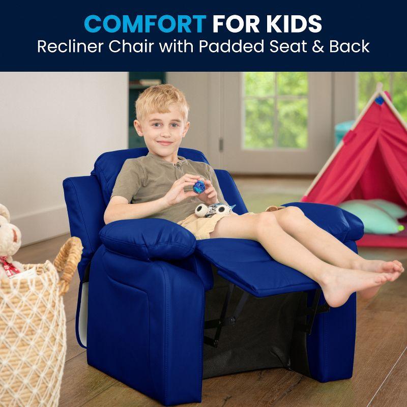 Flash Furniture Charlie Deluxe Padded Contemporary Blue Vinyl Kids Recliner with Storage Arms