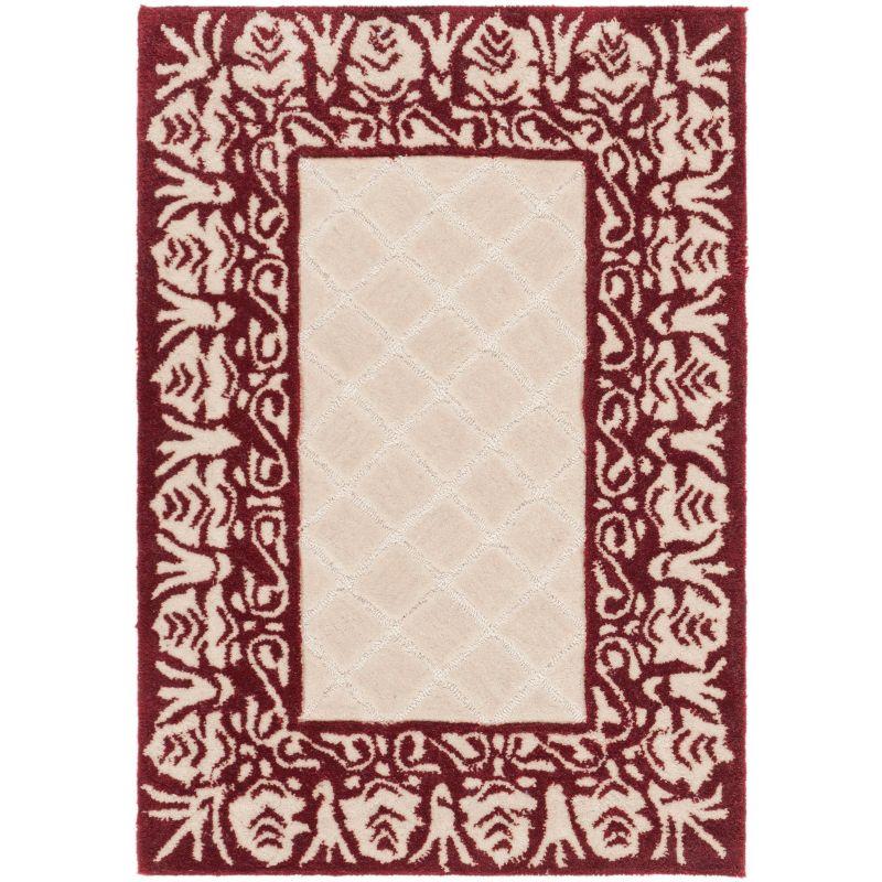 Red and Beige Hand-Hooked Wool Rectangular Rug