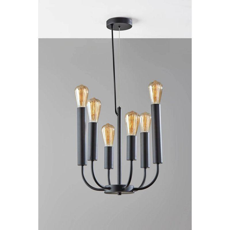 Adesso Rory Pendant Black: Modern Candelabra Style, 6-Arm Metal Ceiling Light Fixture, ETL Listed
